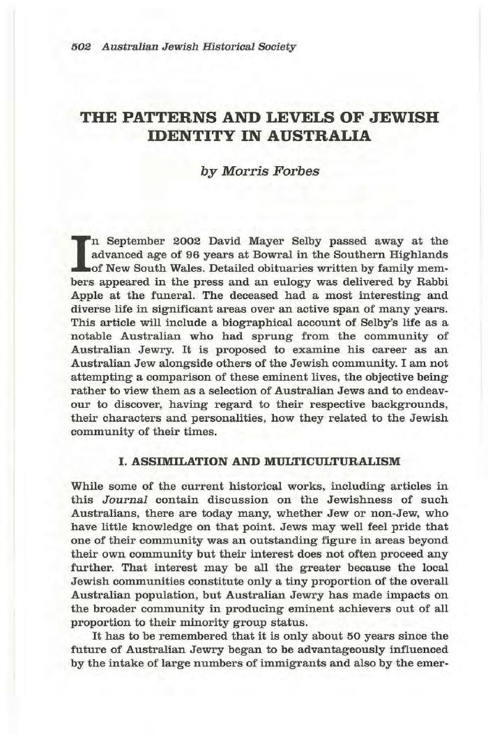 The patterns and levels of Jewish identity in Australia