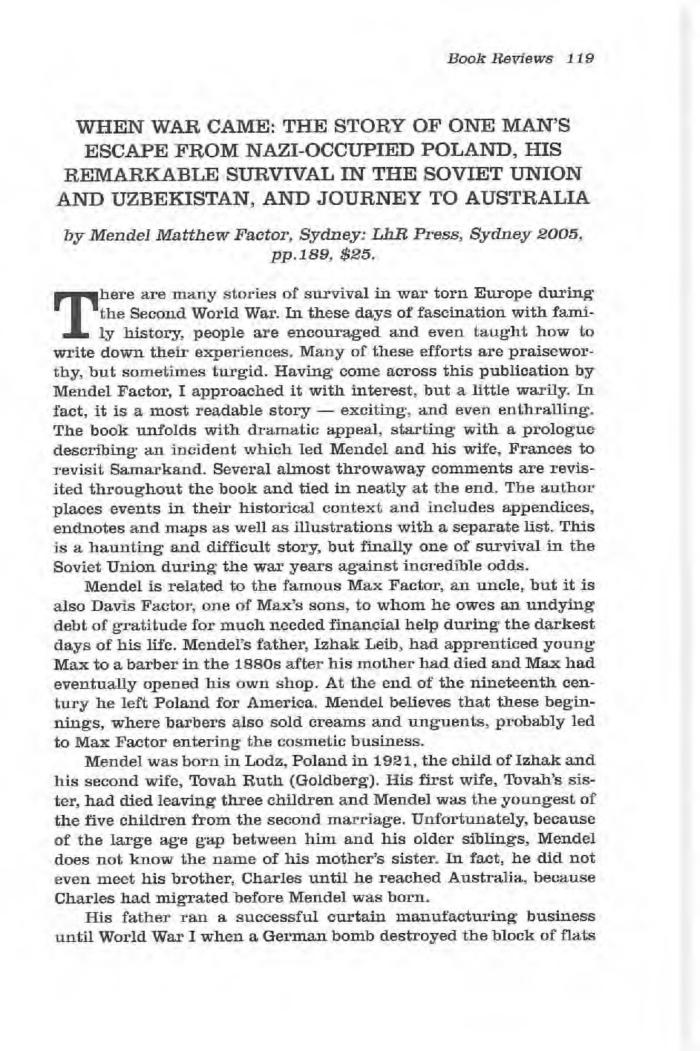 When the War Came. The Story of One Man's Escape from Nazi Occupied Poland. His Remarkable Survival in the Soviet Union and Uzbekistan and His Journey to Australia