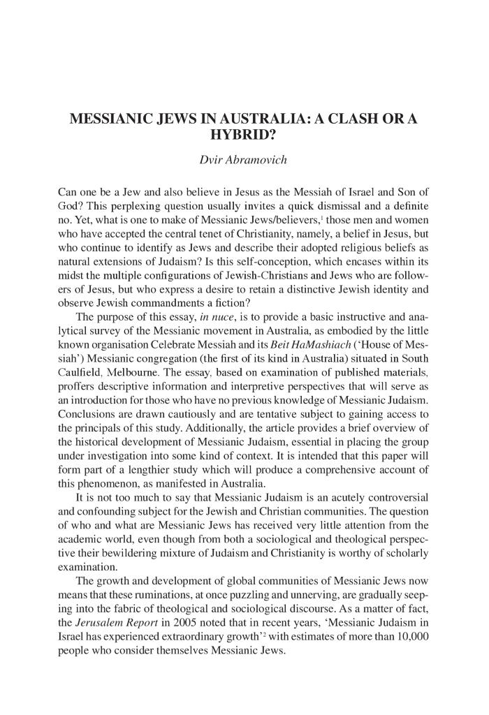 Messianic Jews in Australia: a clash or a hybrid?