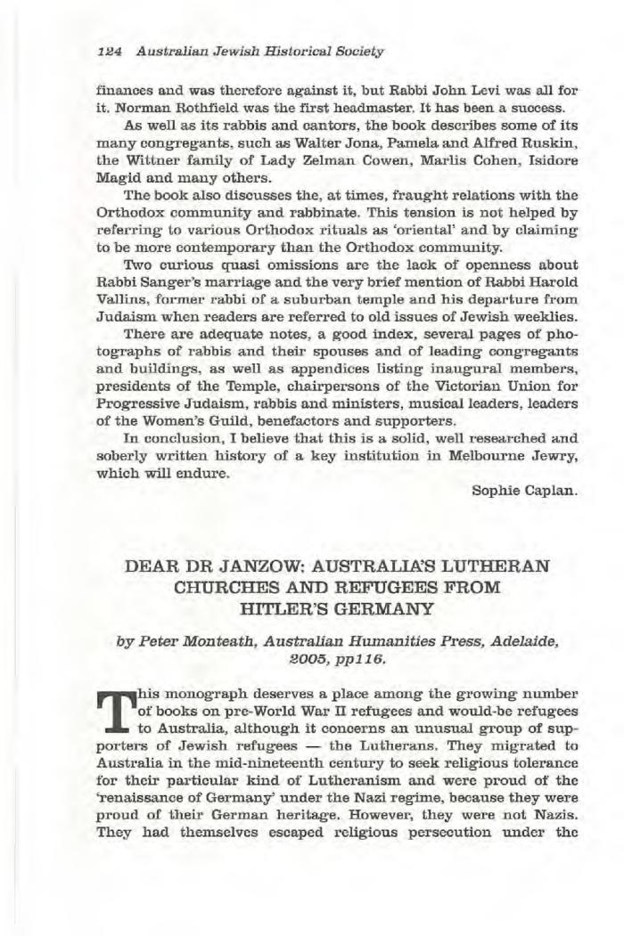 Dear Dr Janzow: Australia's Lutheran Churches and the Refugees from Hiltler's Germany