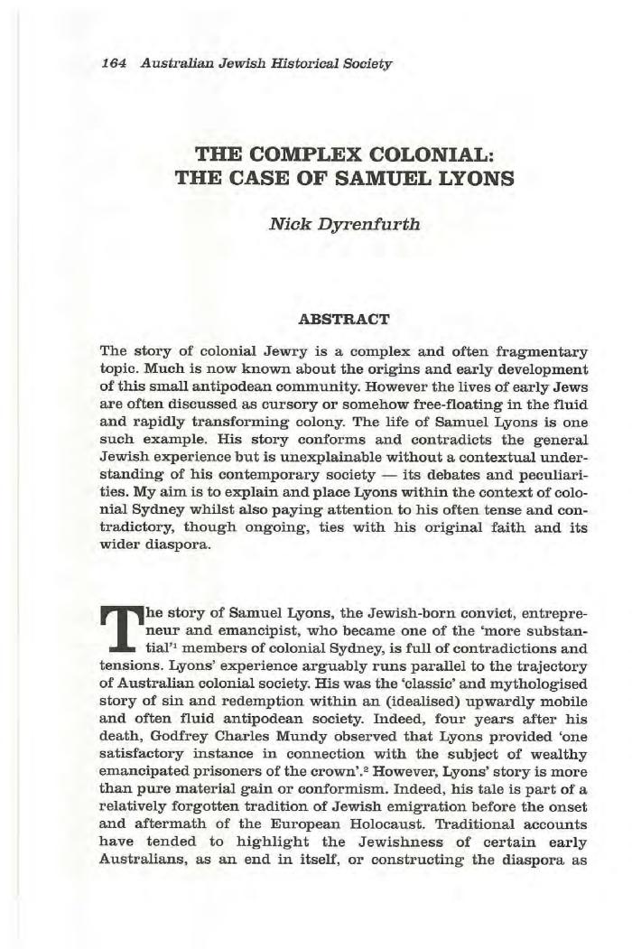 The complex colonial: the case of Samuel Lyons