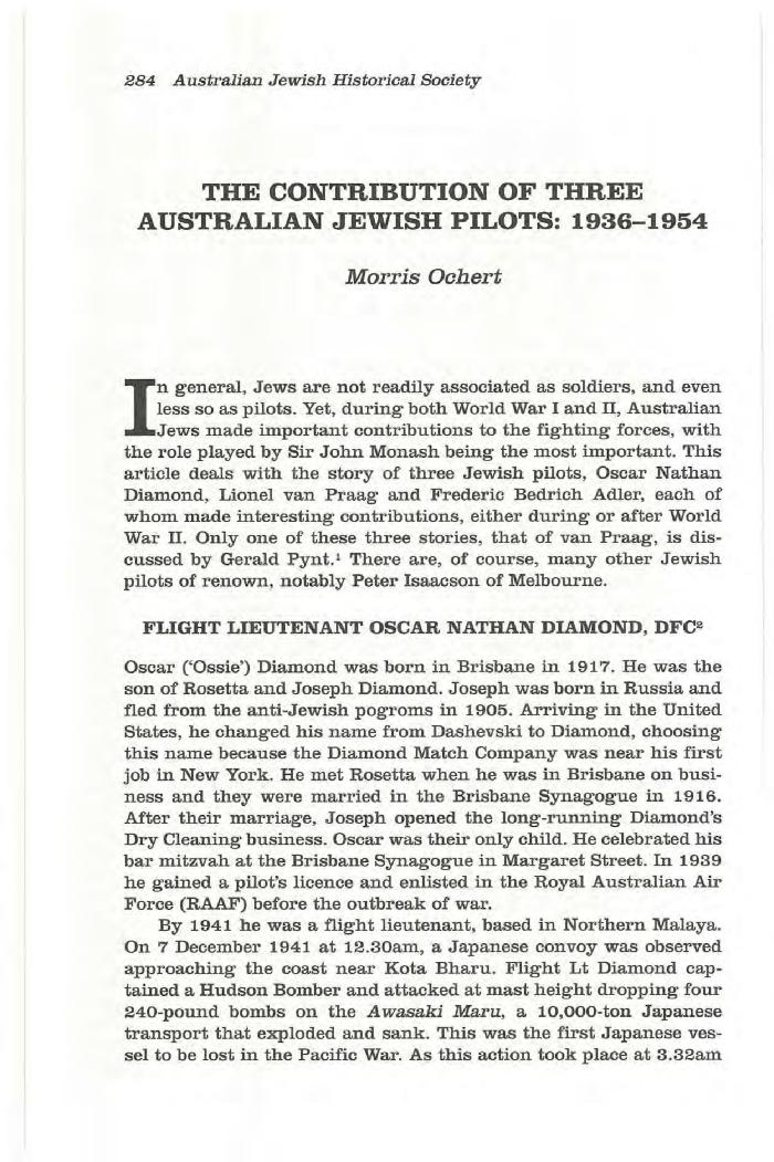 The contribution of three Australian Jewish pilots 1936-1954