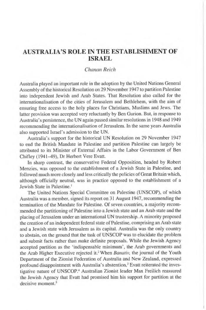 Australia's role in the establishment of Israel