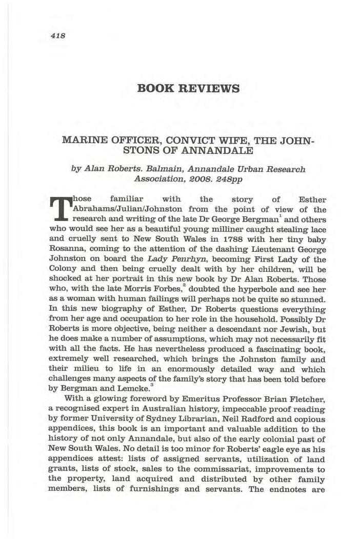 Marine Officer, Convict Wife. The Johnstons of Annandale