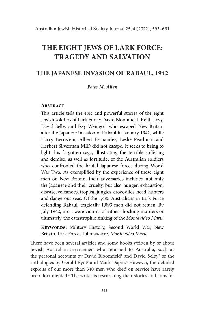 The Eight Jews of Lark Force: Tragedy and Salvation - The Japanese Invasion of Rabaul, 1942