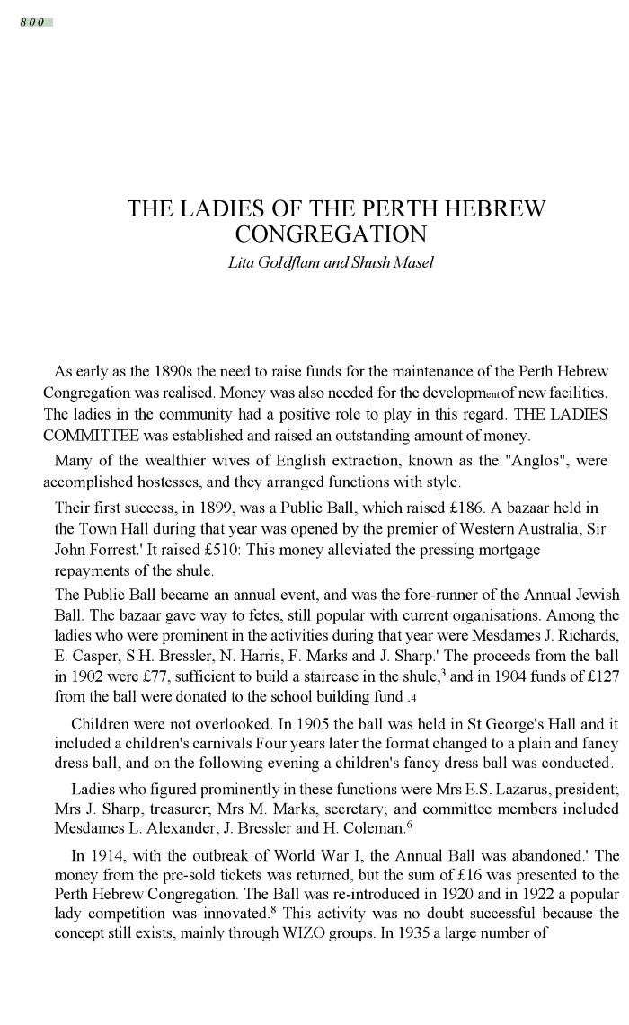 The ladies of the Perth Hebrew Congregation