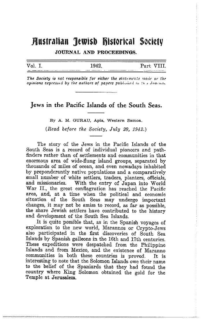 Jews in the Pacific Islands of the South Seas