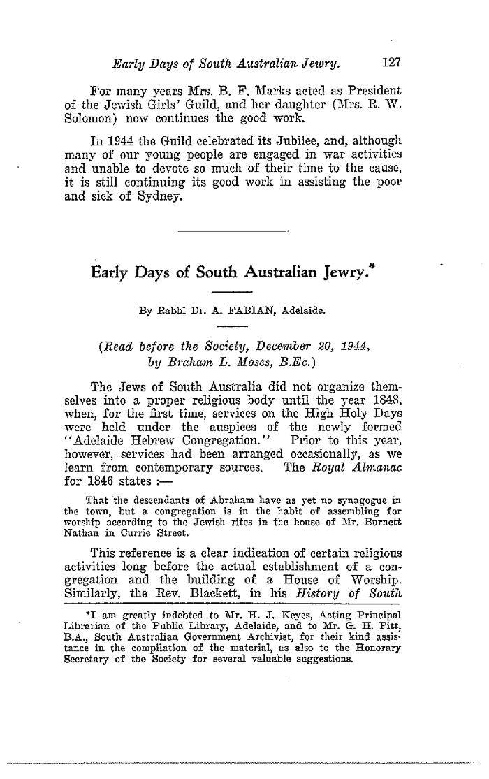 Early days of South Australian Jewry