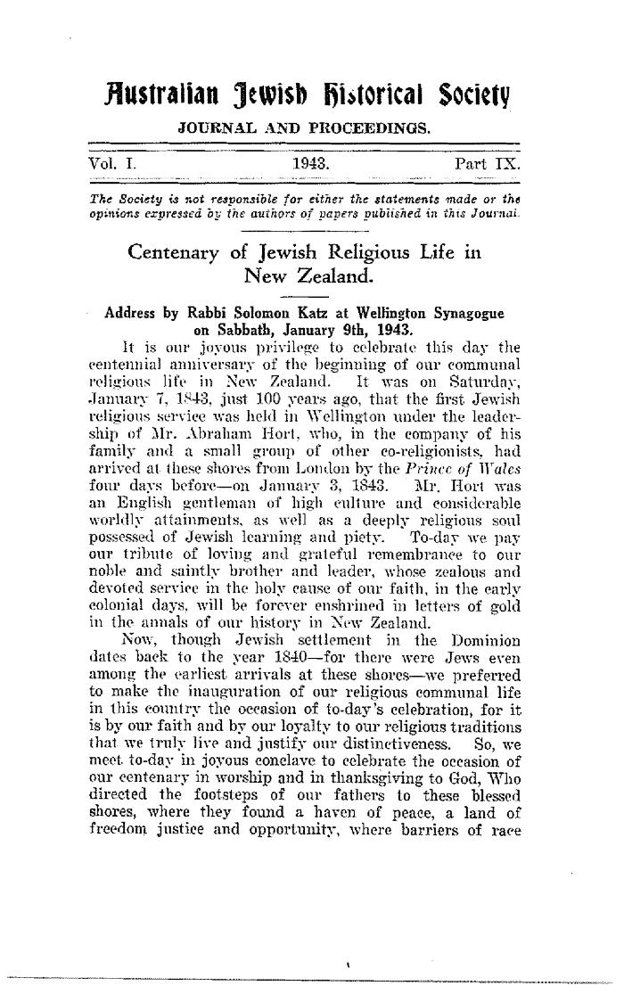 Centenary of Jewish religious life in New Zealand