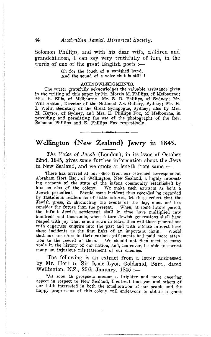 Wellington (New Zealand) Jewry in 1845.