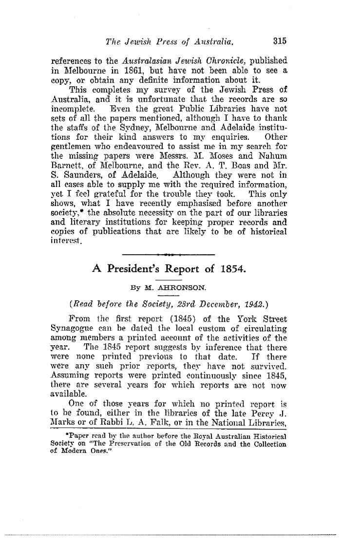 A President's Report of 1854.