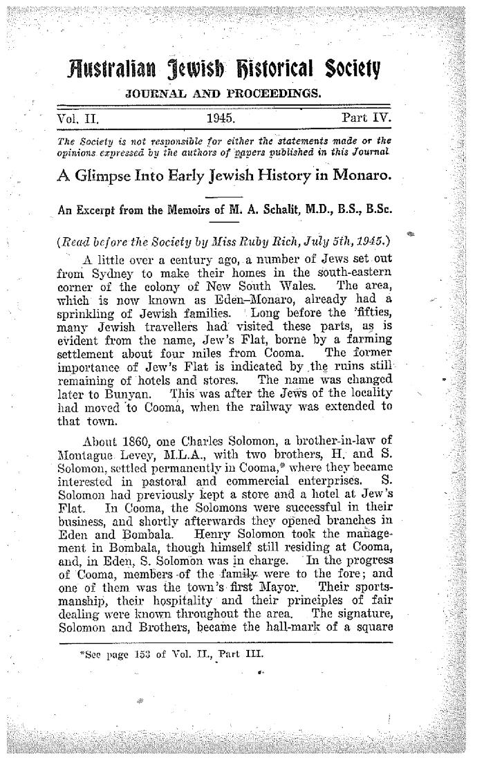 A glimpse into early Jewish history on Monaro