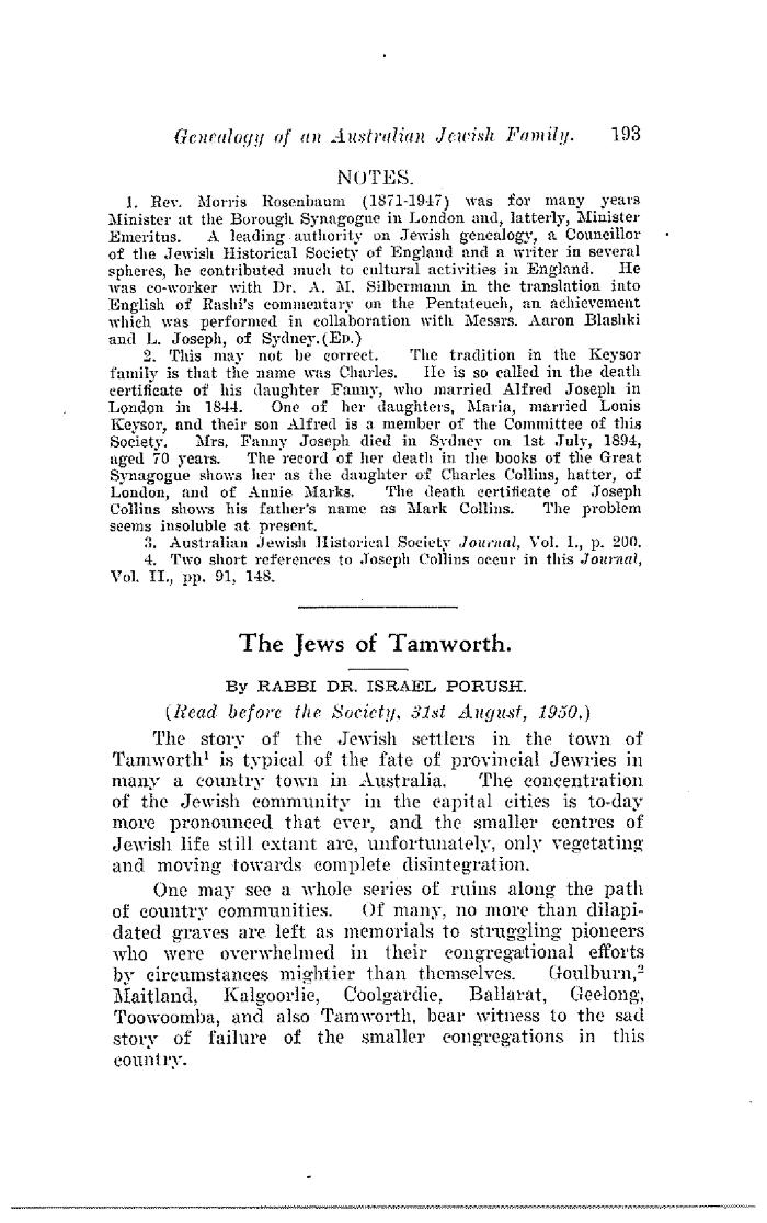 The Jews of Tamworth