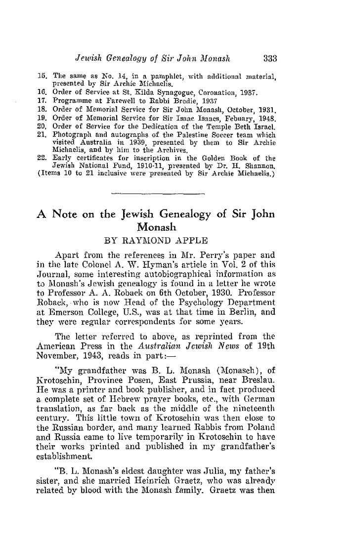 A note on the genealogy of Sir John Monash