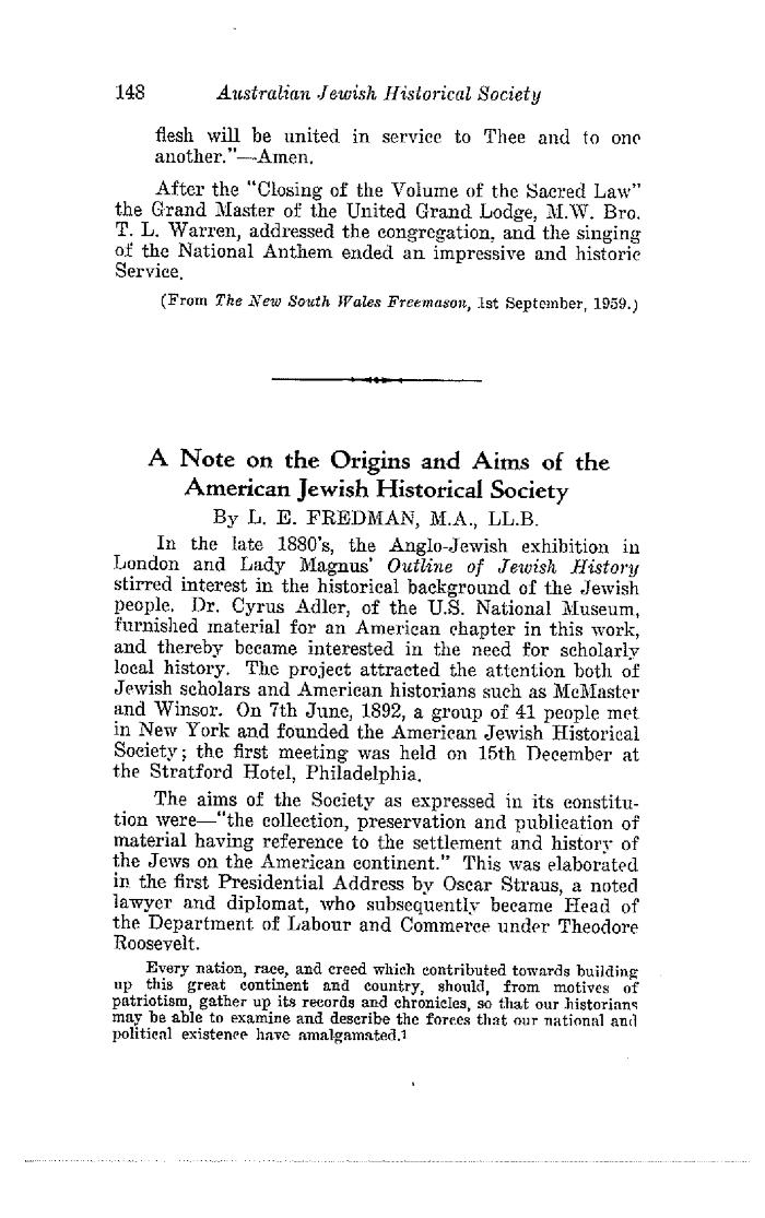 A note on the origins and aims of the American Jewish Historical Society