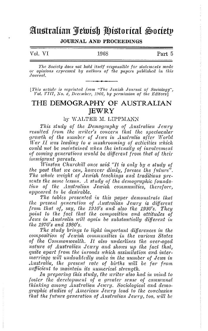 The demography of Australian Jewry