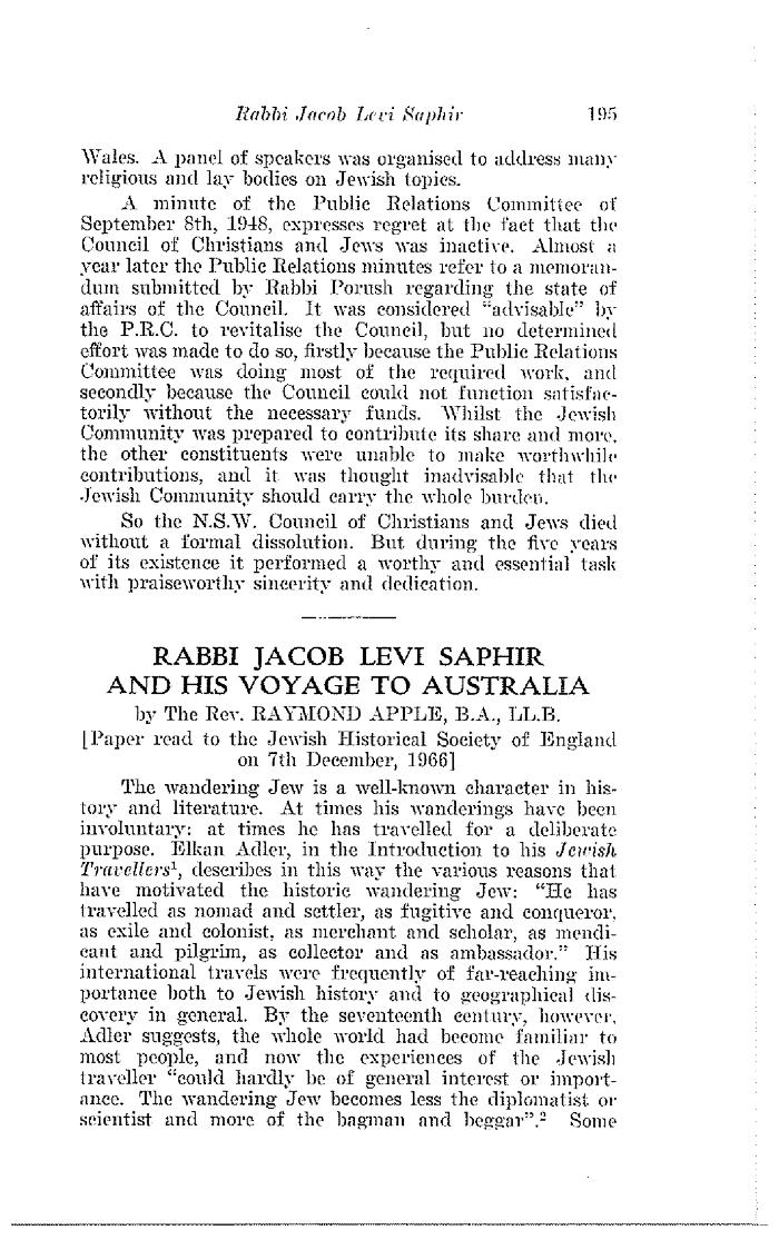 Rabbi Jacob Levi Saphir and his voyage to Australia