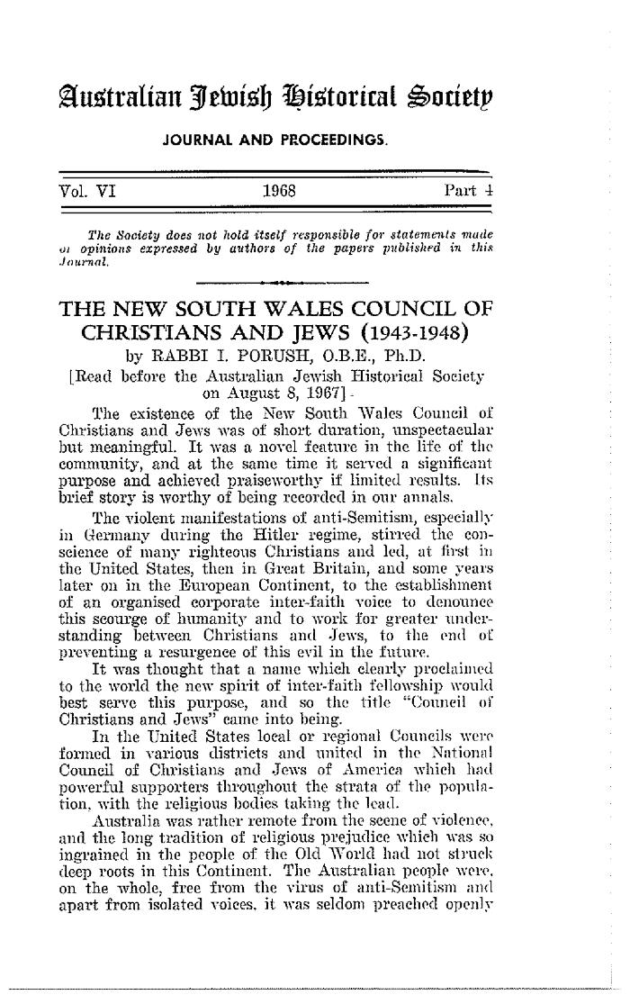 The New South Wales Council of Christians and Jews (1943-1948)