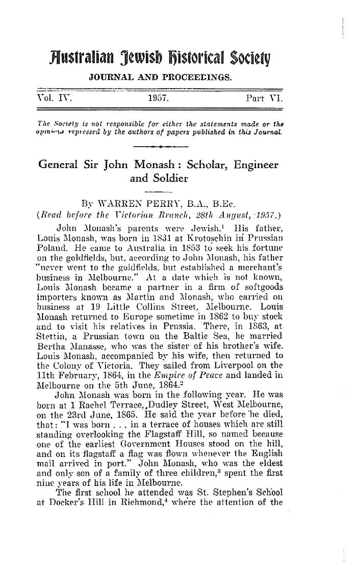 General Sir John Monash: scholar, engineer and soldier