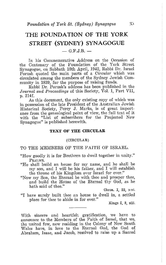 The foundation of the York Street Synagogue appeal circular