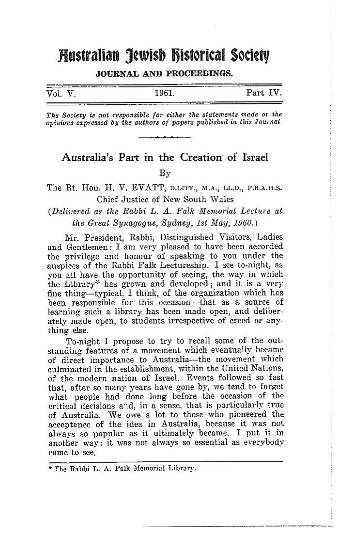Australia's part in the creation of Israel