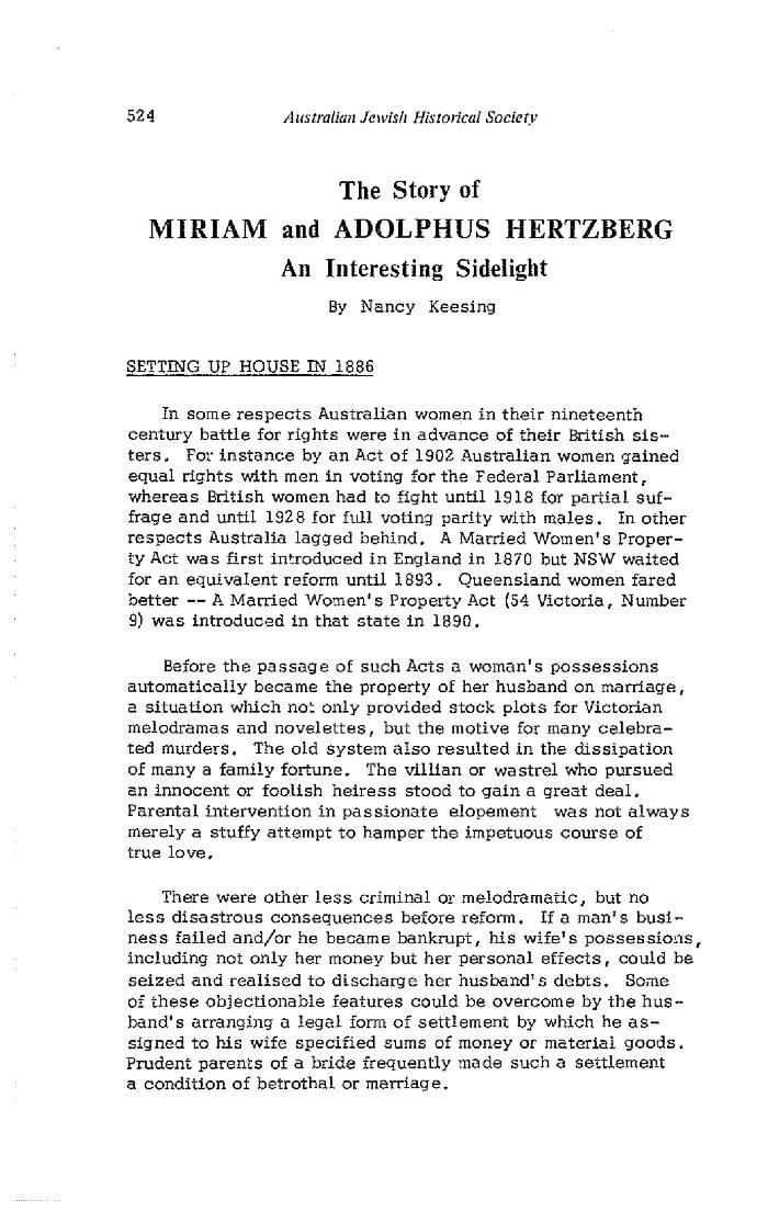 The story of Miriam and Adolphus Hertzberg: setting up house in 1886