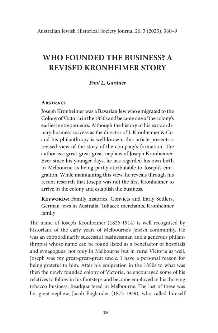 Who Founded the Business? A revised Kronheimer story
