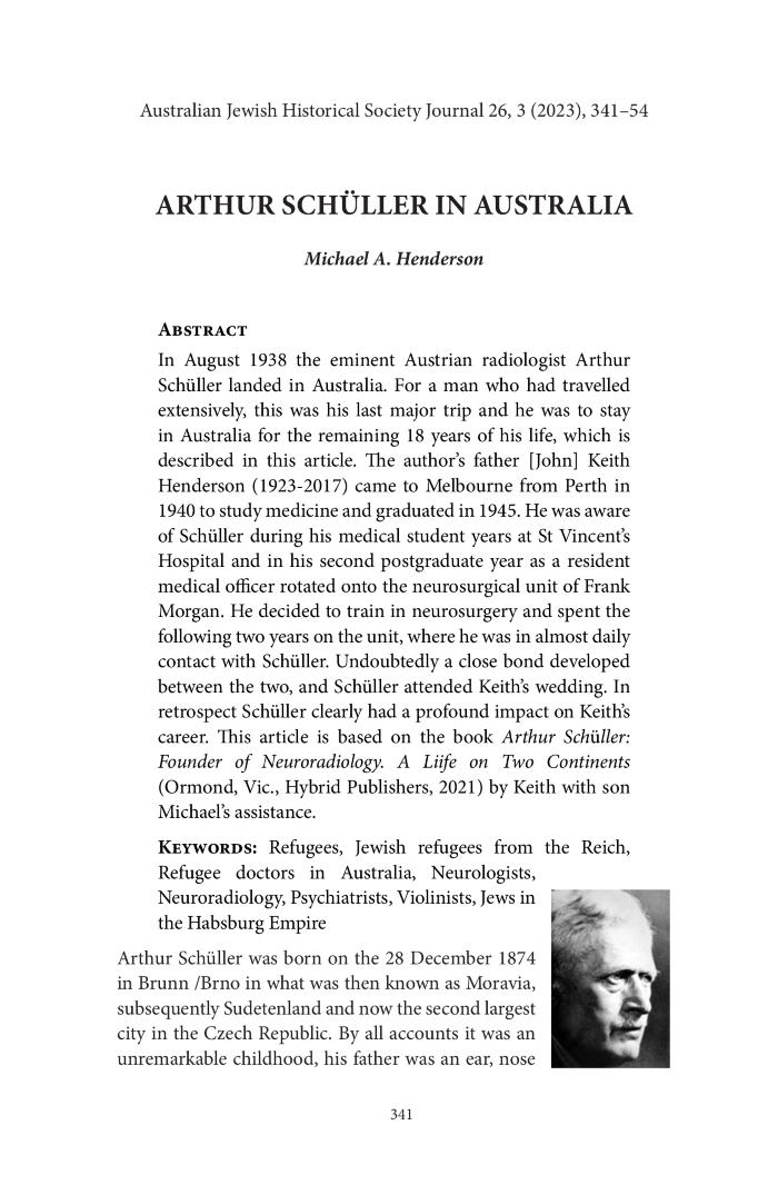 Arthur Schüller in Australia