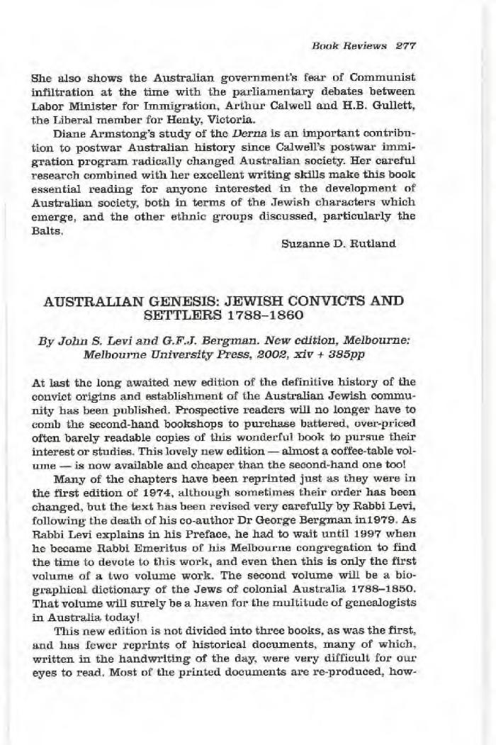 Australian Genesis: Jewish Convicts and Settlers 1788-1860