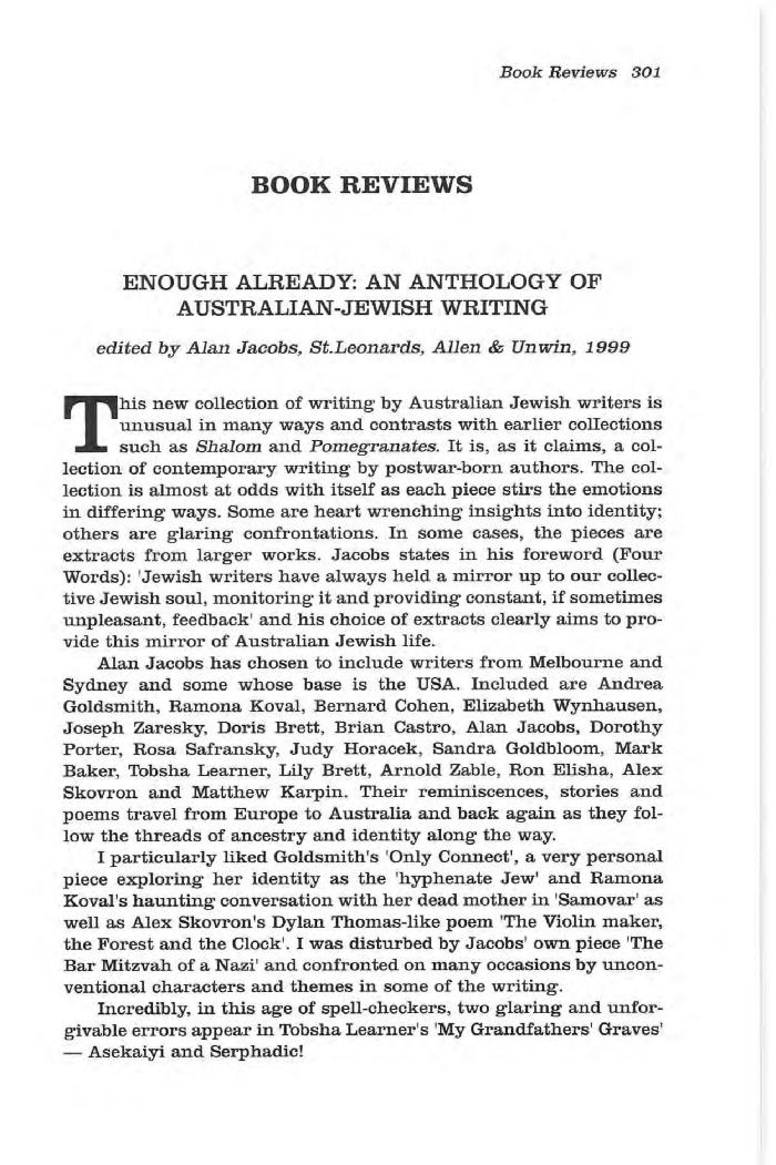 Enough Already. An Anthology of Australian-Jewish Writing