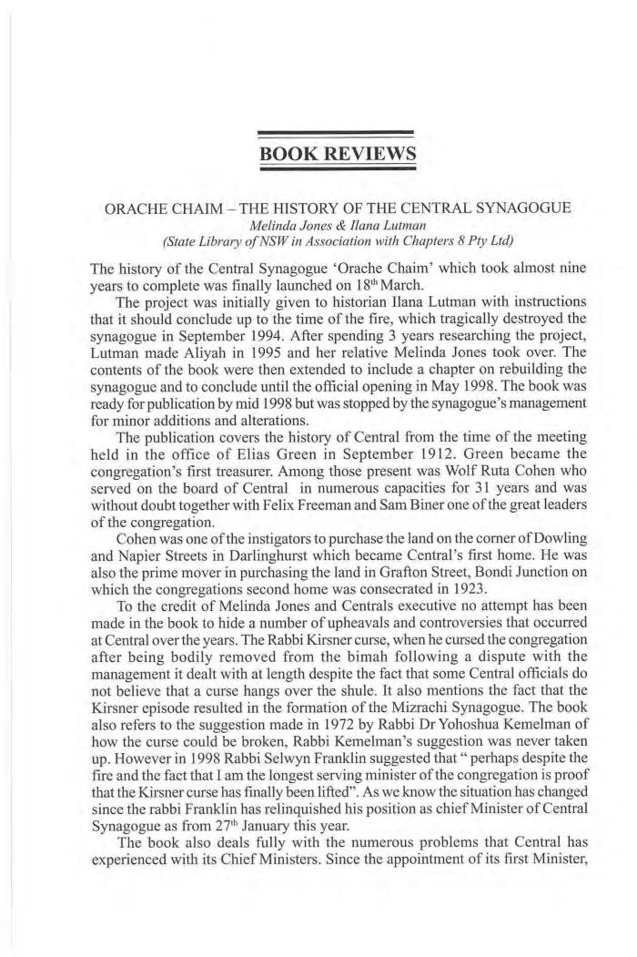 Orache Chaim. The History of the Central Synagogue