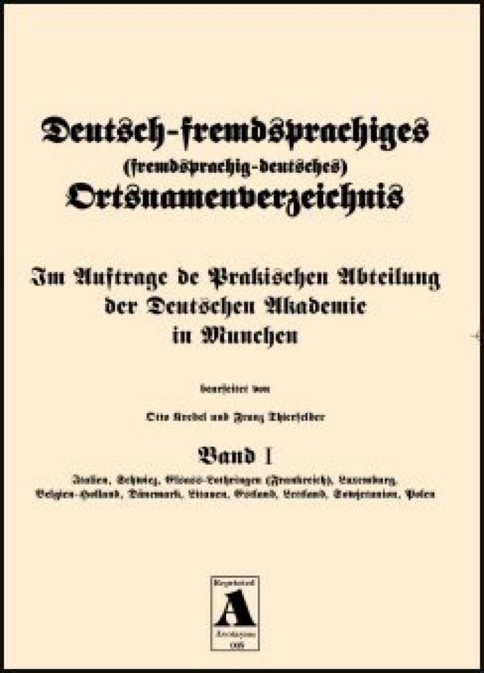 German Name Change Gazetteer (Vol 1)