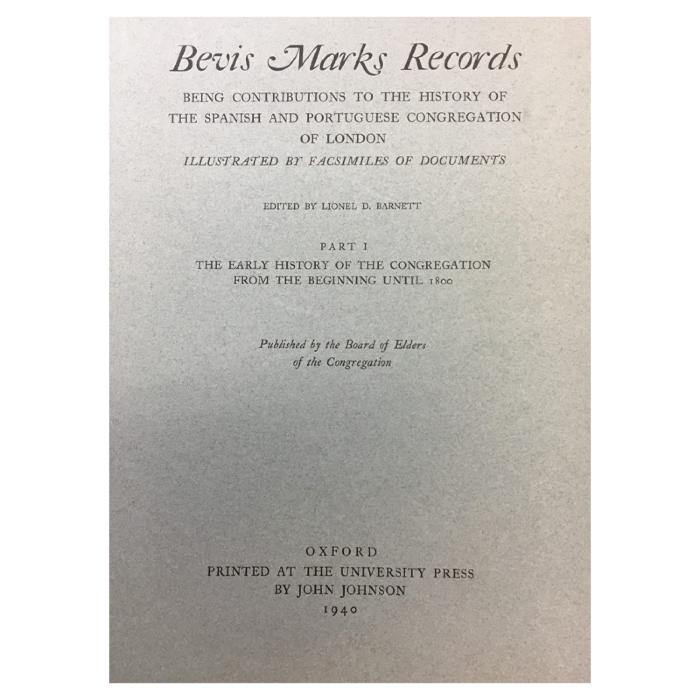 Bevis Marks Records Part I (until 1800)