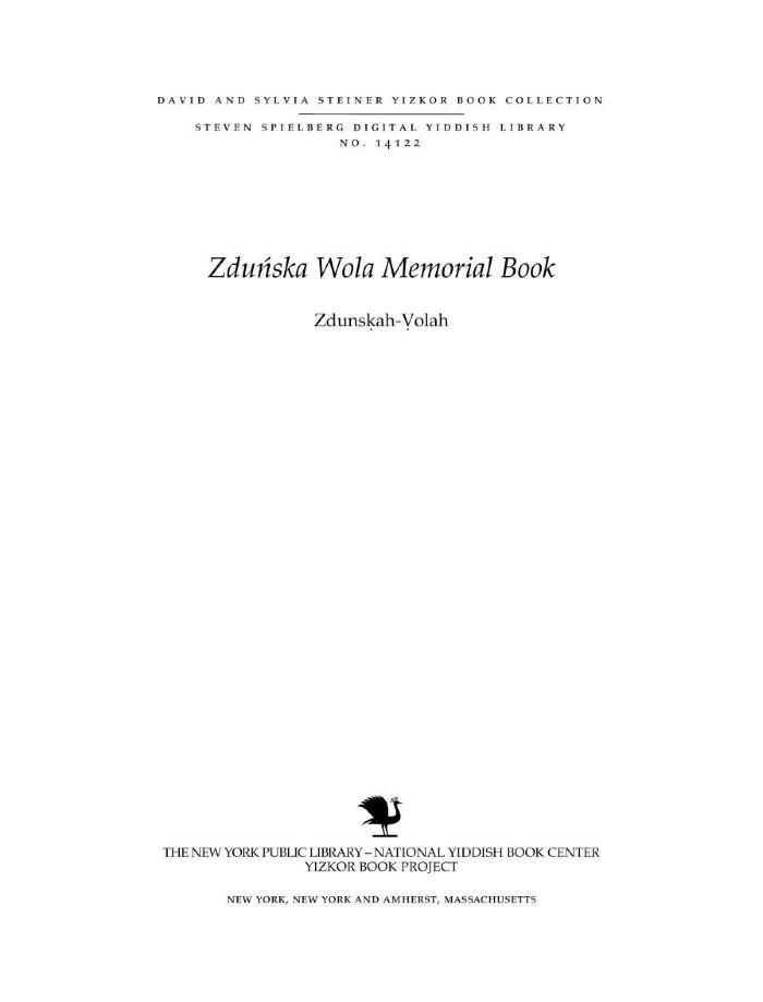 Zdunska-Wola book - Yizkor book for Zdunska-Wola, The