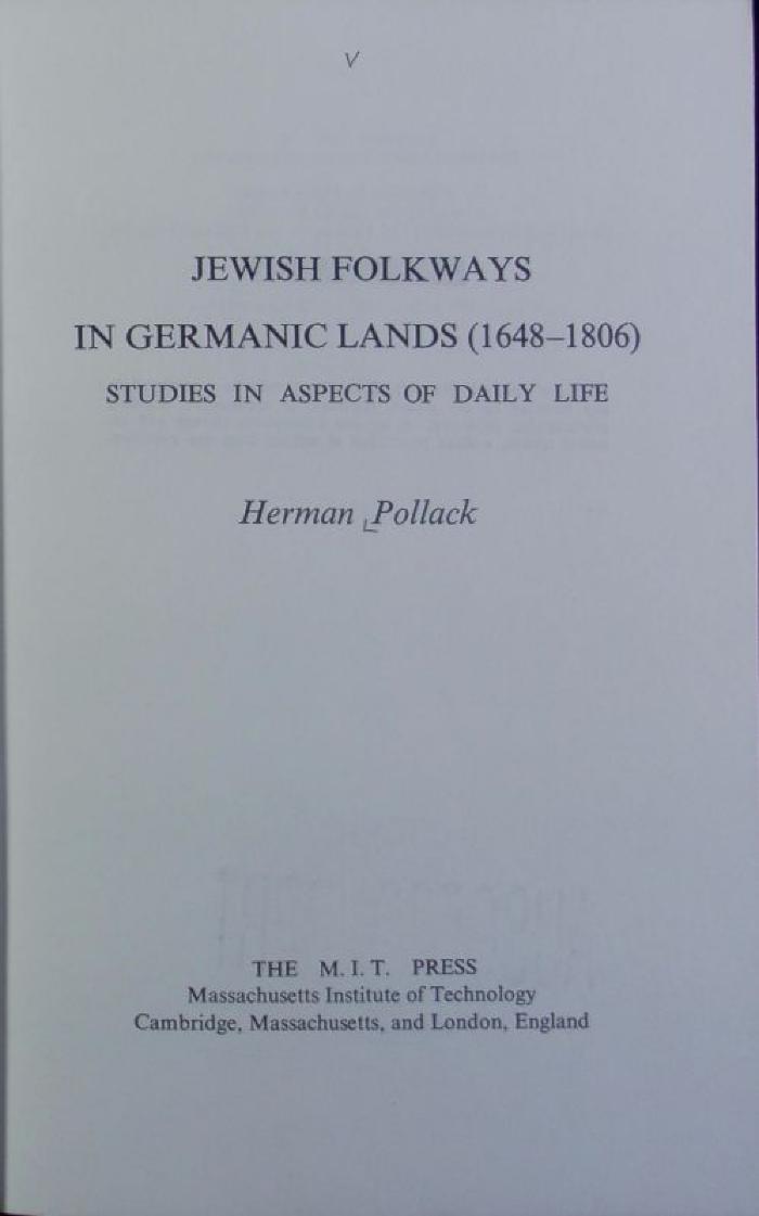 Jewish Folkways in Germanic Lands (1648-1806) - Studies in Aspects of Daily Life