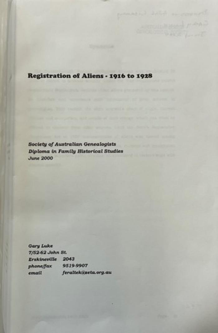 Registration of Aliens 1916-1928