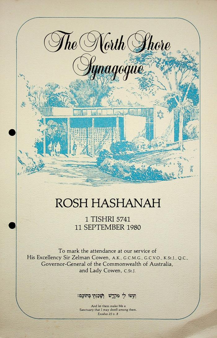 Rosh Hashanah Service to mark the attendance of His Excellency Sir Zelman Cowen - also see 013.1  fo …