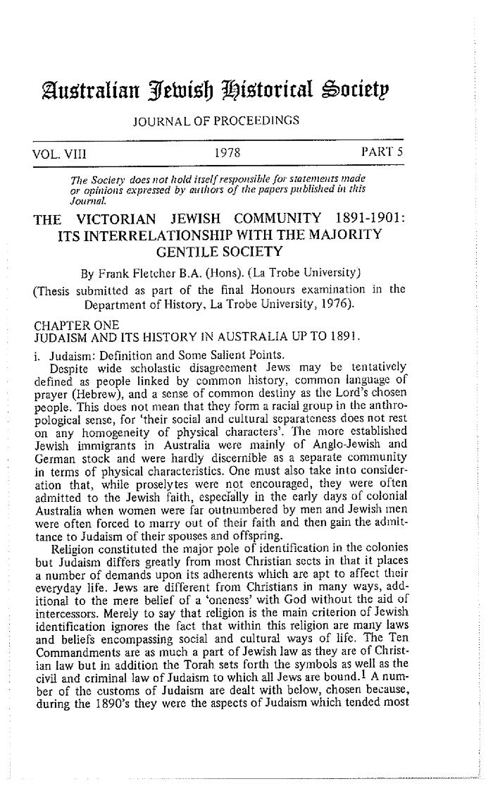 The Victorian Jewish community, 1891-1901