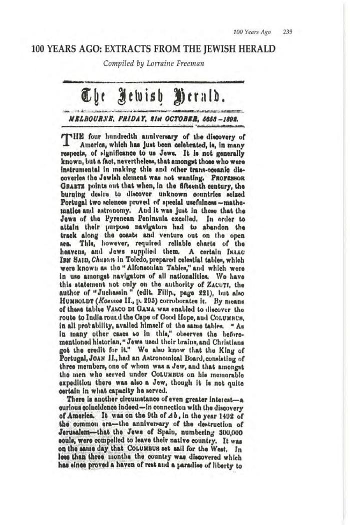 100 Years Ago: extracts from the Jewish Herald