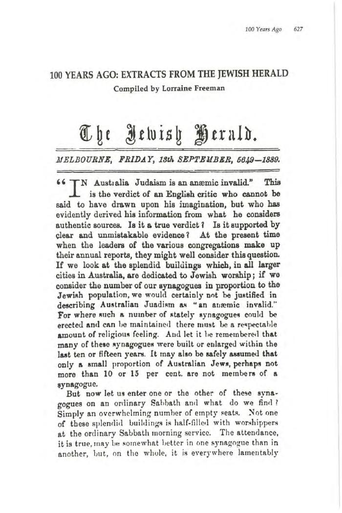 100 Years Ago: extracts from the Jewish Herald