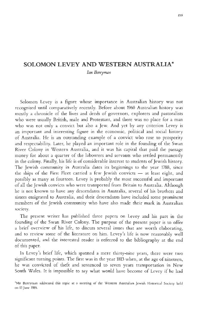 Solomon Levey and Western Australia