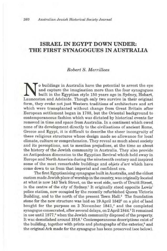 Israel in Egypt down under: the first synagogues in Australia