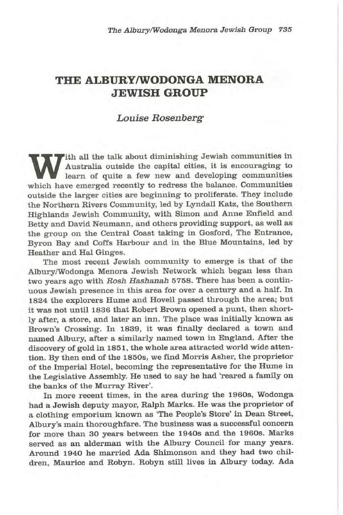 The Albury/Wodonga Menora Jewish group