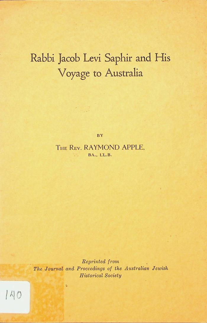 Rabbi Jacob Levi Saphir and His Voyage to Australia