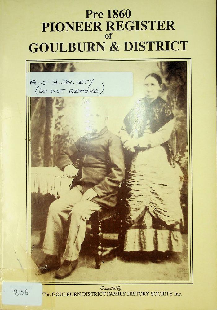 Pre 1860 Pioneer Register of Goulburn & District