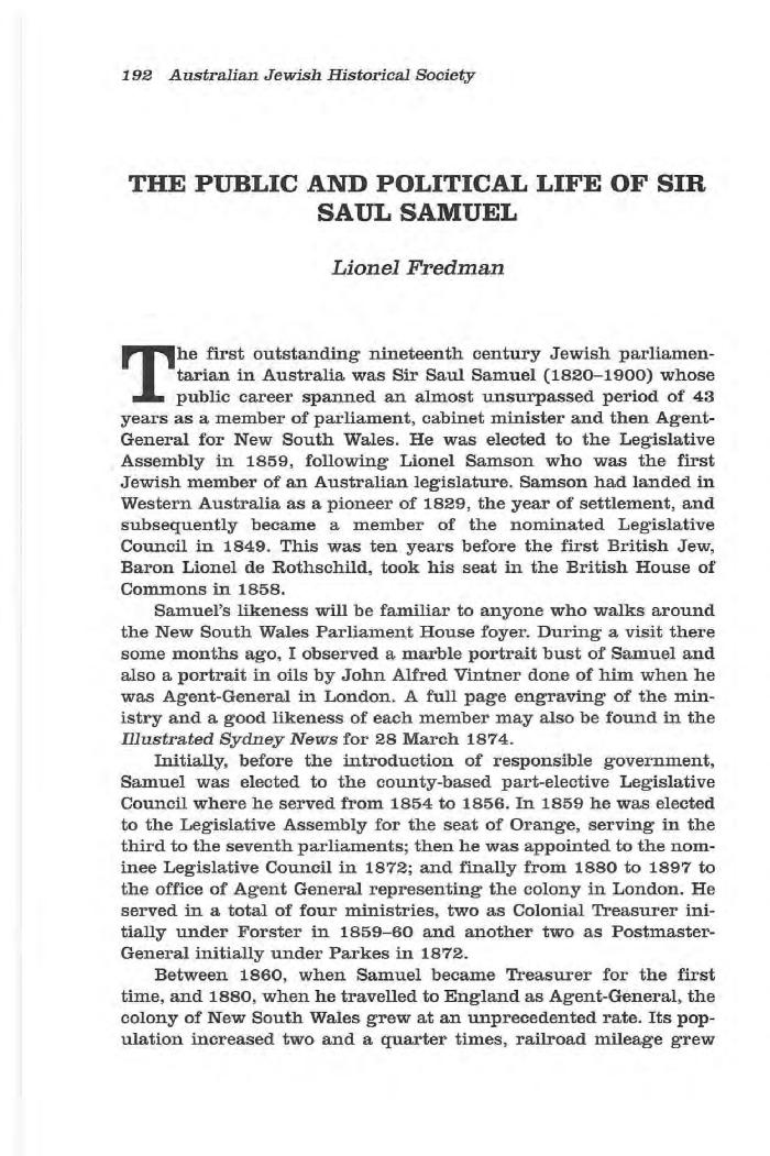 The public and political life of Sir Saul Samuel