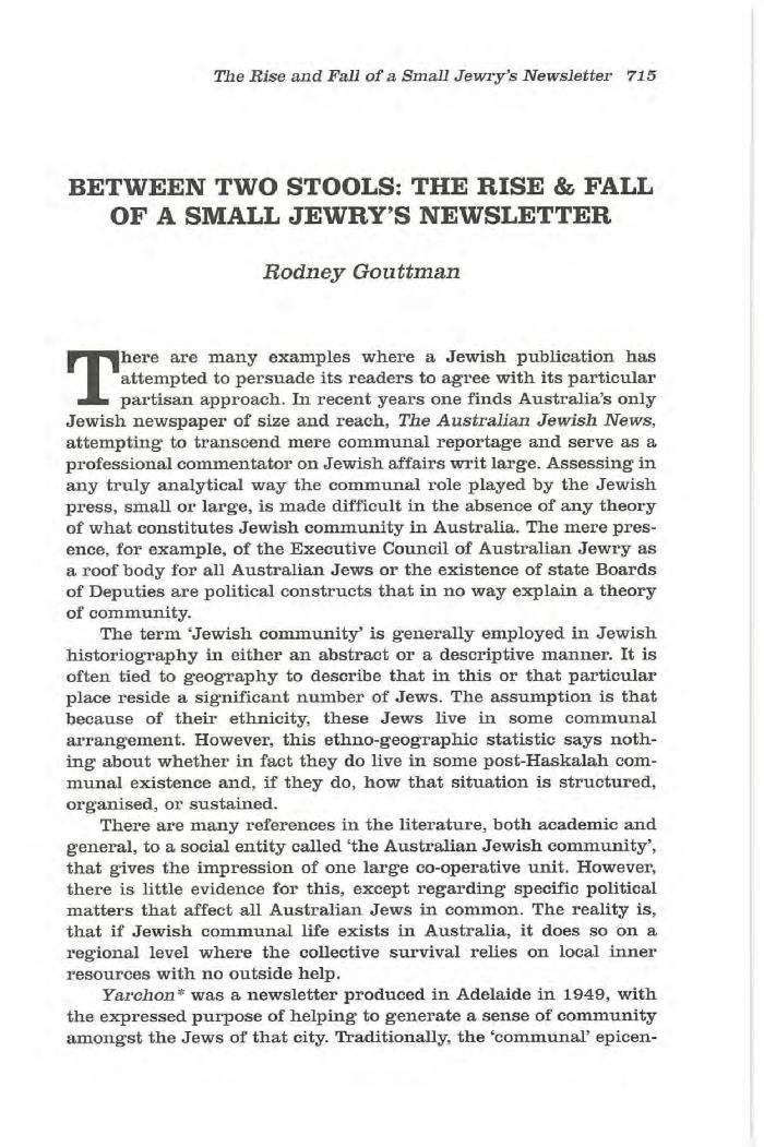 Between two stools: the rise and fall of a small Jewry's newsletter