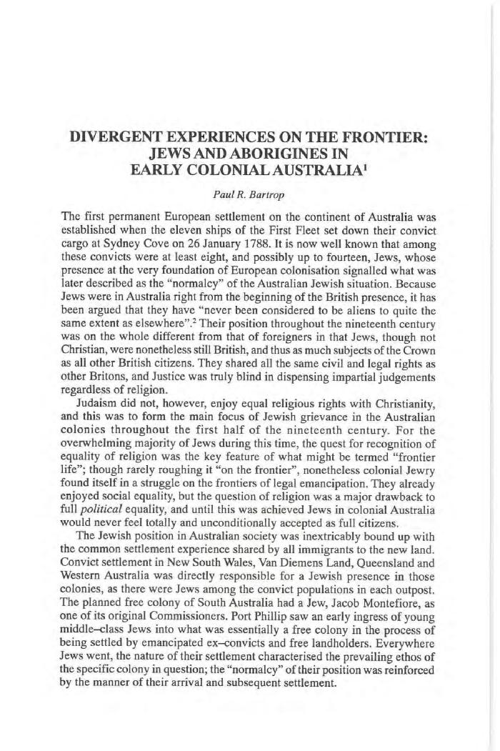 Divergent experiences on the frontier: Jews and Aborigines in early colonial Australia