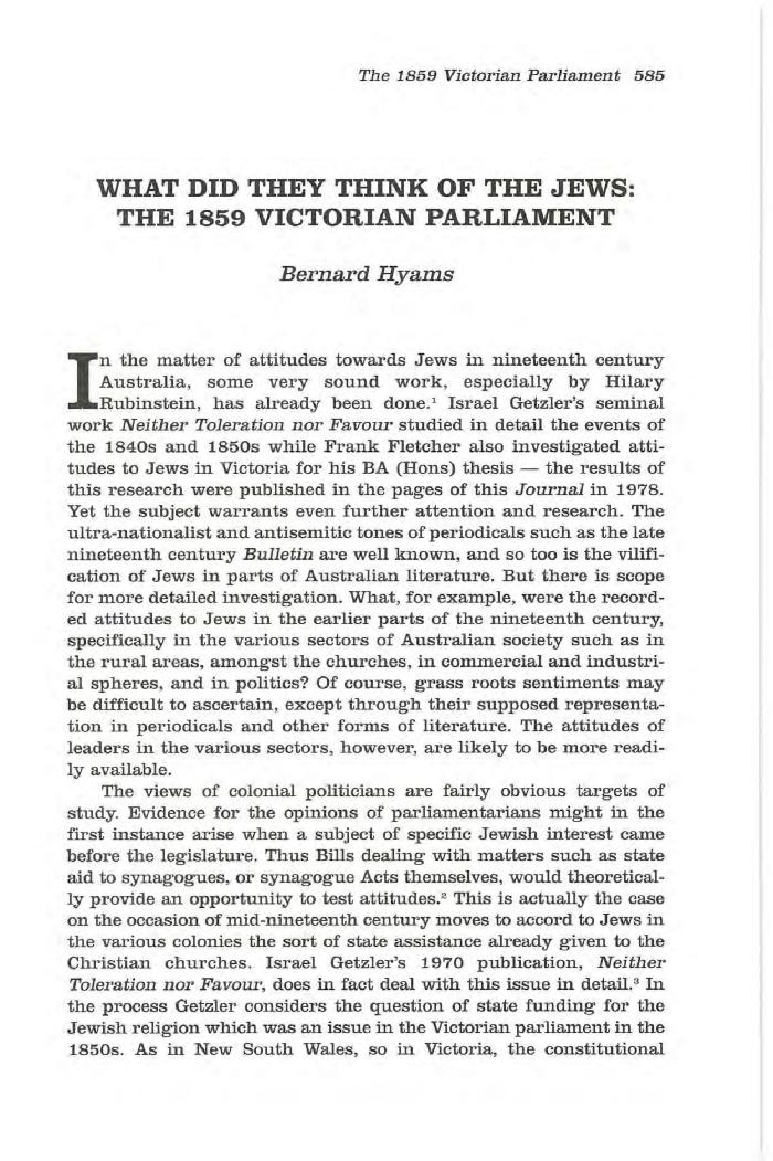 What did they think of the Jews: the 1859 Victorian parliament