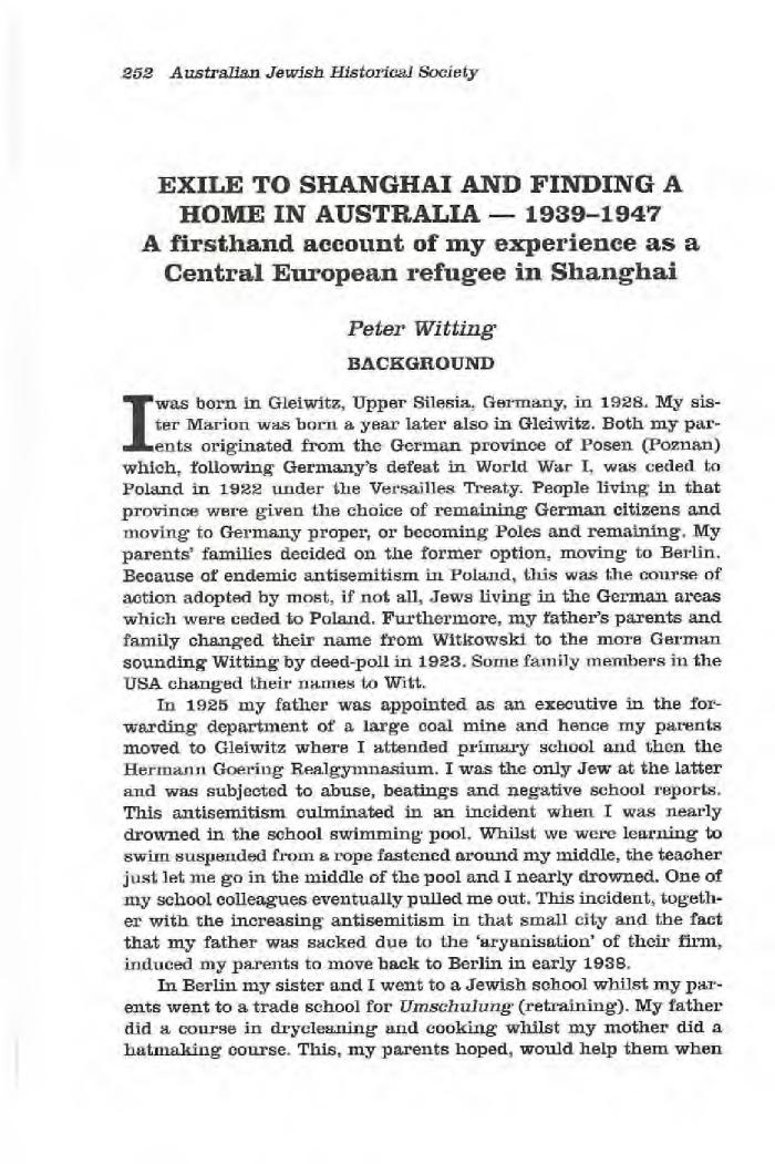 Exile to Shanghai and finding a home in Australia, 1939-1947